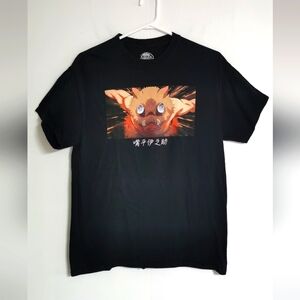 Demon Slayer Inosuke Hashibira Black Men's T-Shirt Kimetsu no Yaiba Anime Size M